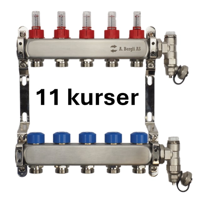 AB Gulvvarmefordeler i rustfritt 11 kurser m/ flowmeter