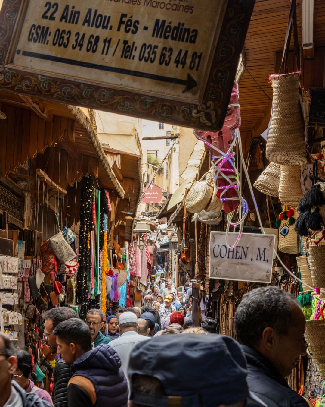 Crowded shopping alley in the Fes el-Bali medina