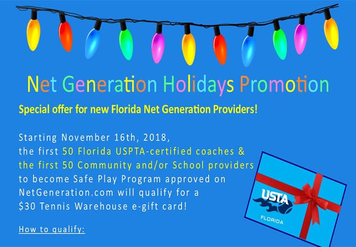 Net Generation Happy Holidays: $30 Gift Card for Florida Jr. Tennis Providers