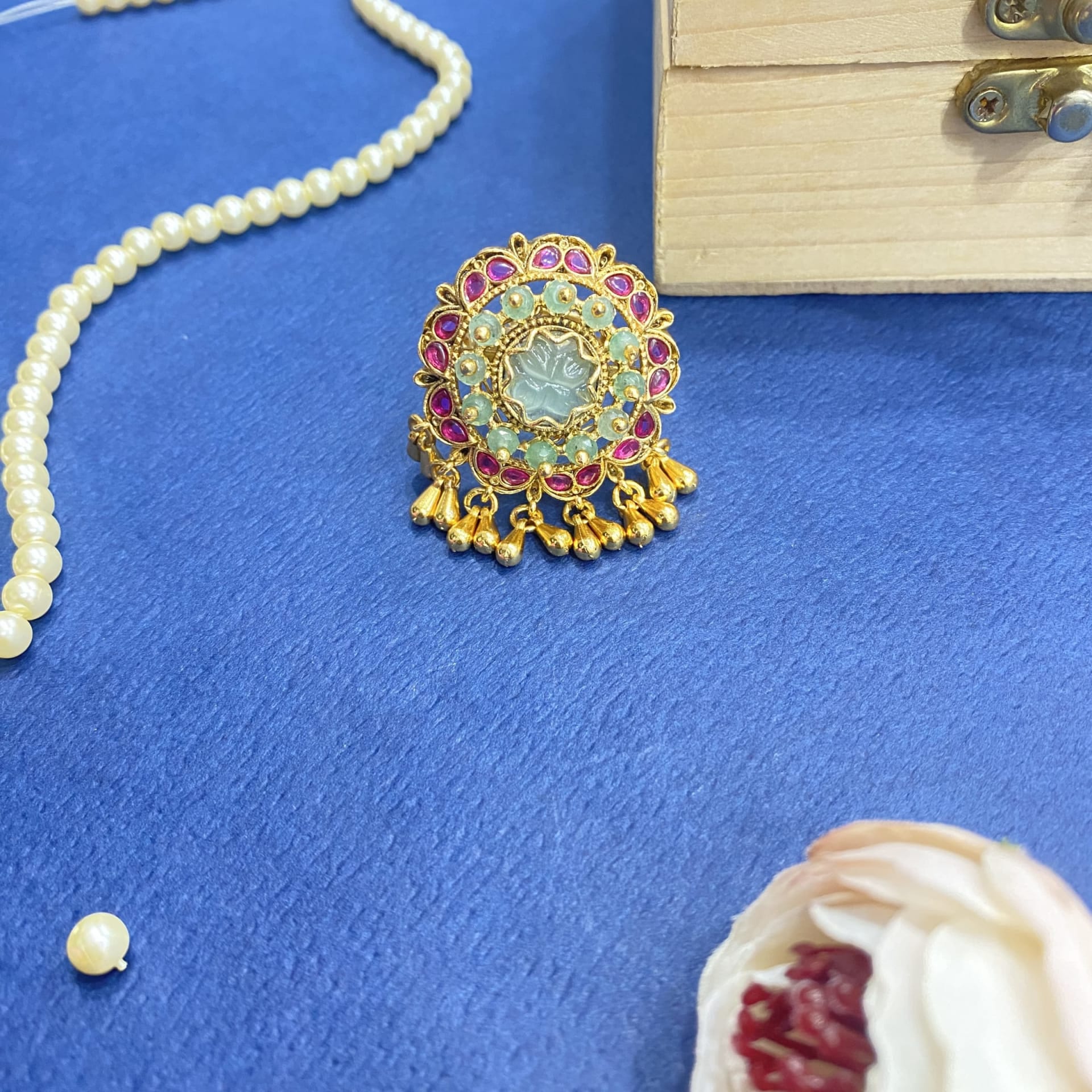 Festive Kundan Ring — handcrafted Finger Rings by Sirini Jewellery - back view