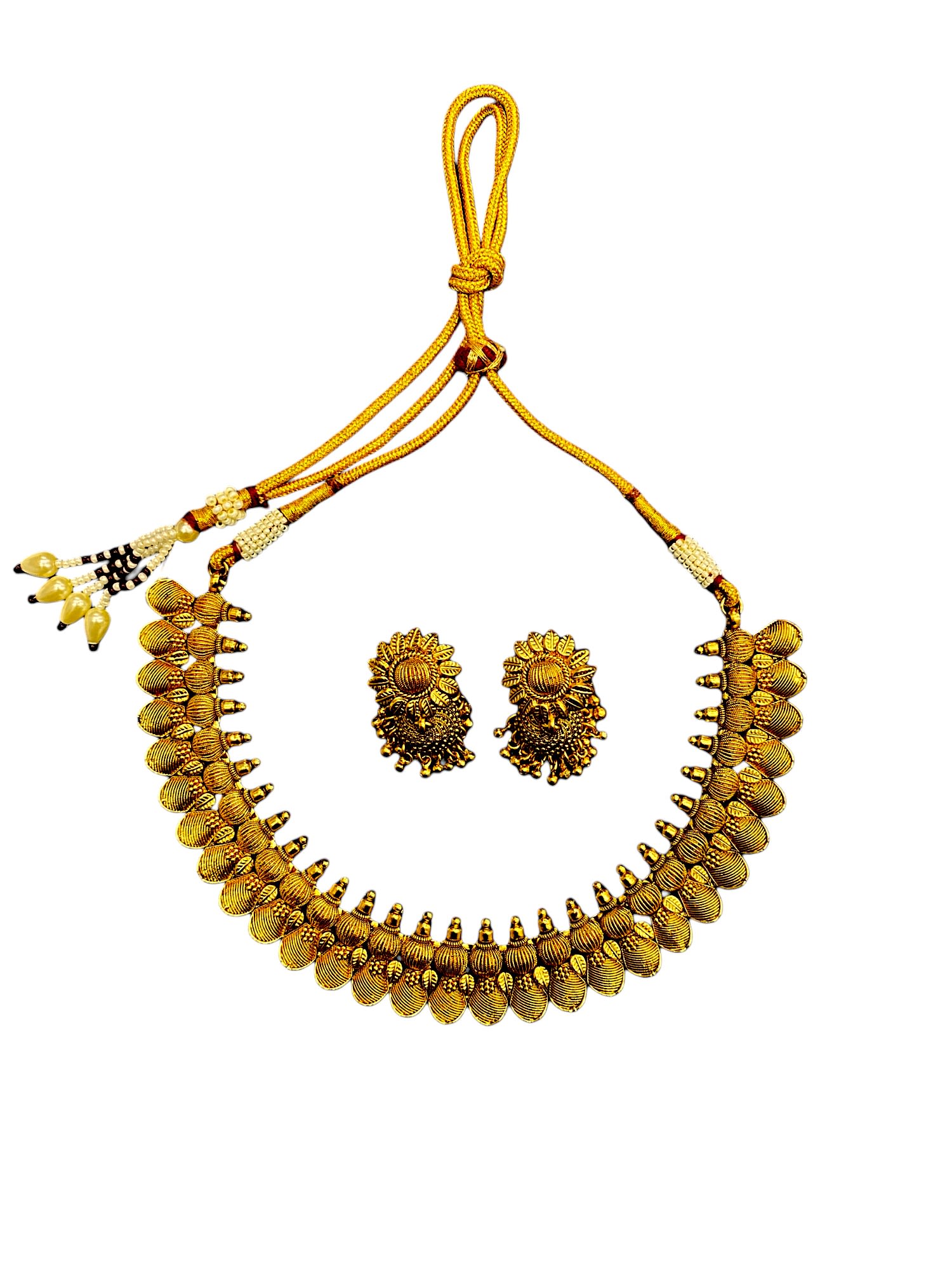 Festive Antique Gold Long Haar — handcrafted Necklace Sets by Sirini Jewellery
