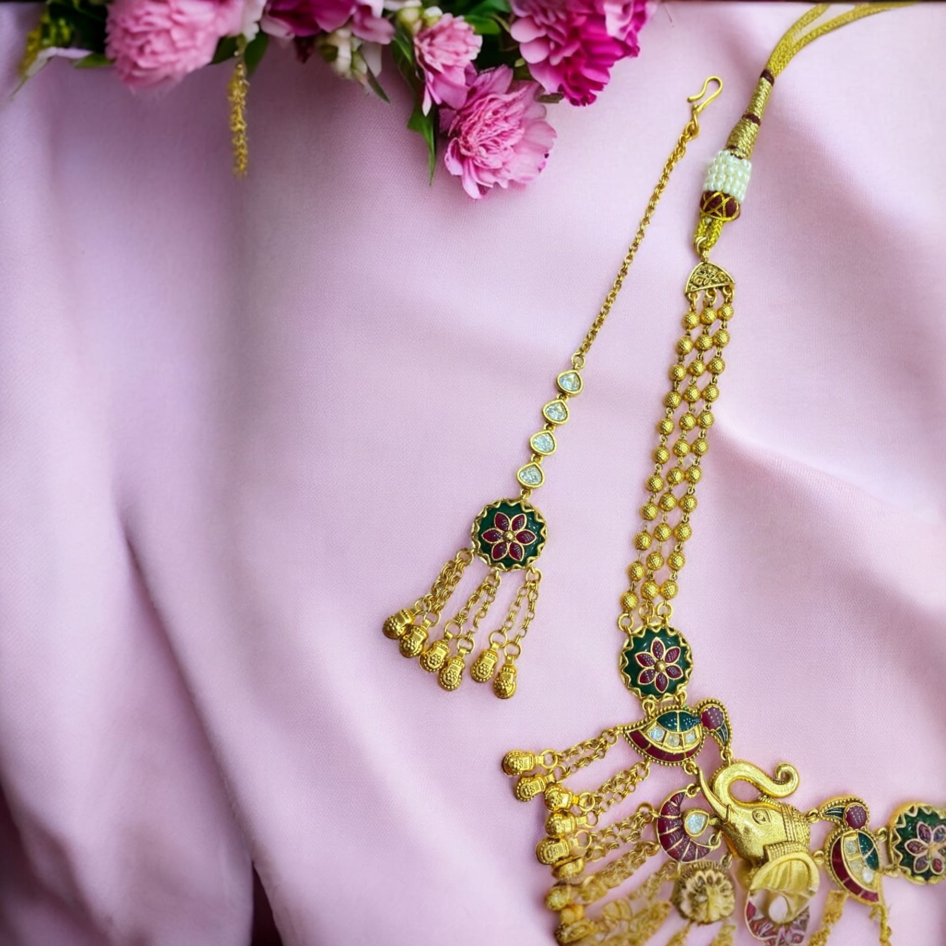 Navratri Temple Pendant Set — handcrafted Necklace Sets by Sirini Jewellery - back view