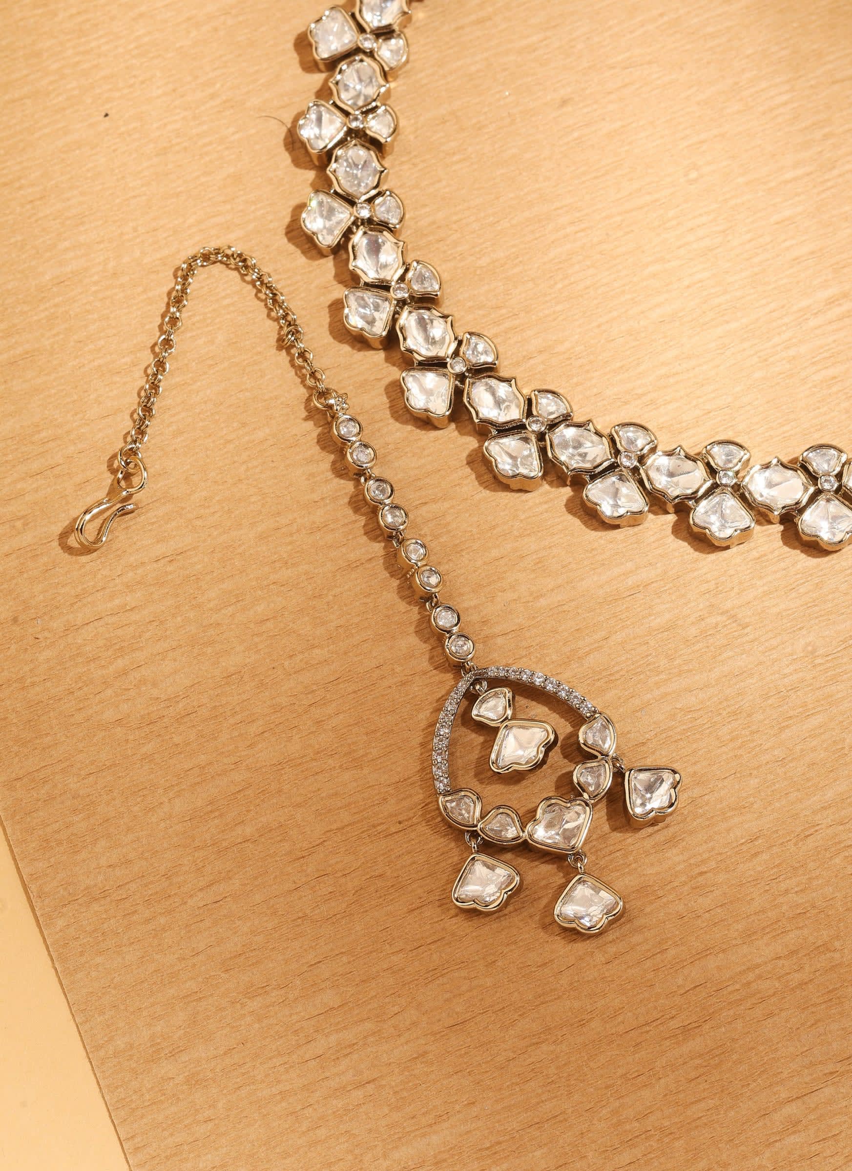 Navratri Mehendi Plated Polki Necklace Set — handcrafted Necklace Sets by Sirini Jewellery - back view