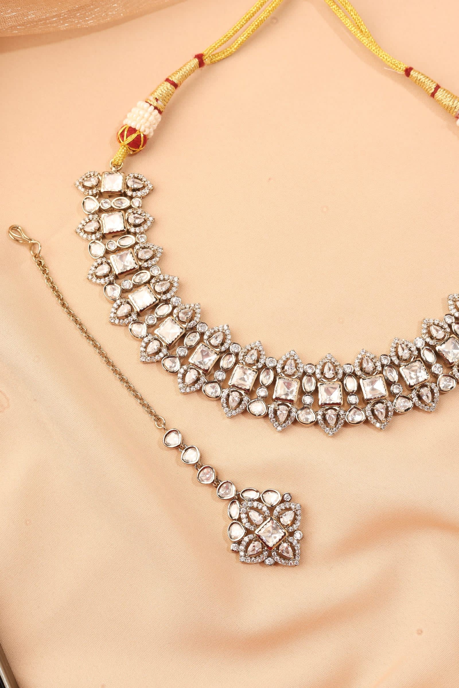 Mehendi Kundan Necklace Set — handcrafted Necklace Sets by Sirini Jewellery - back view