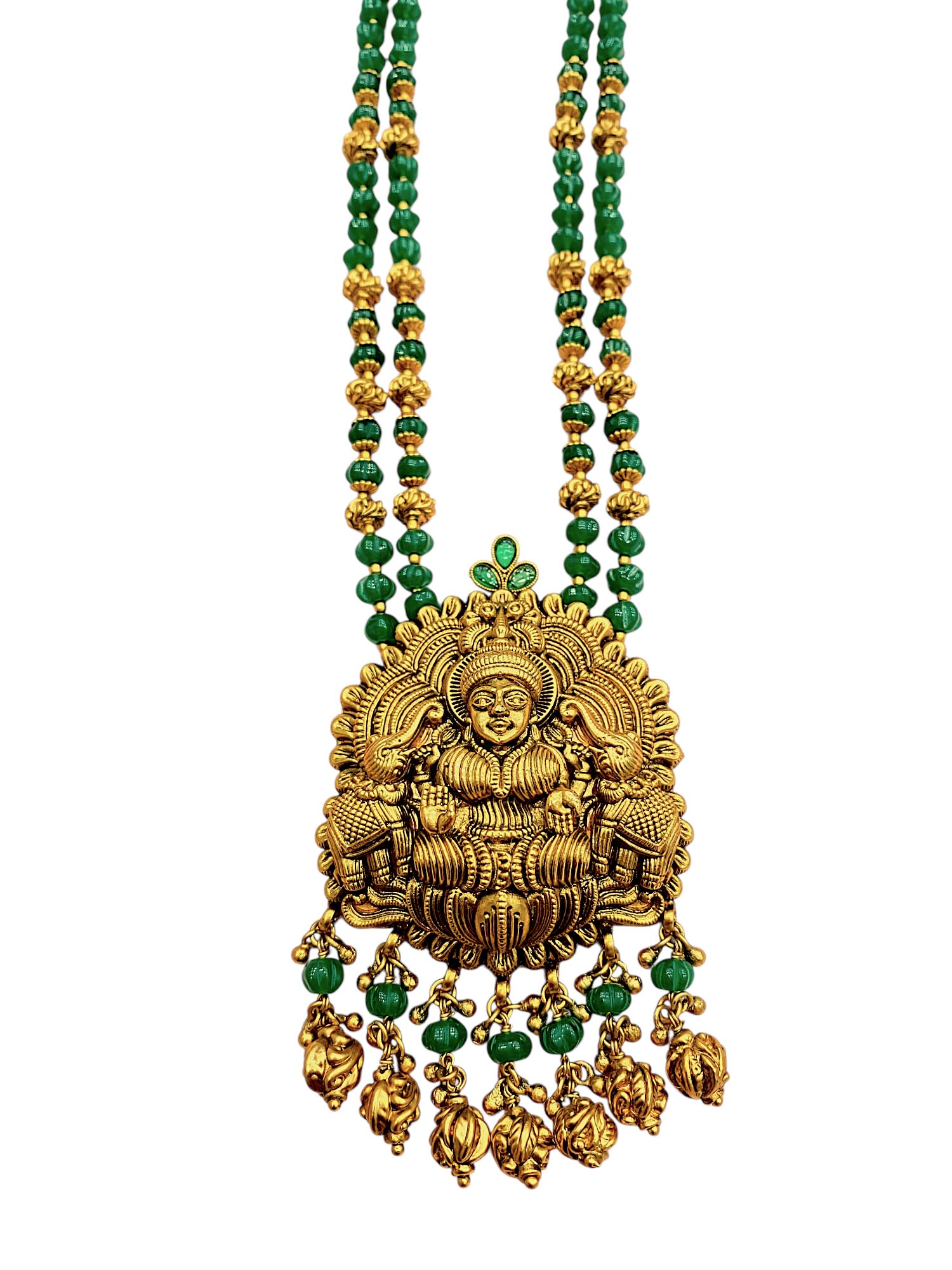 Bridal Green Beads Long Haar — handcrafted Long Sets by Sirini Jewellery - back view