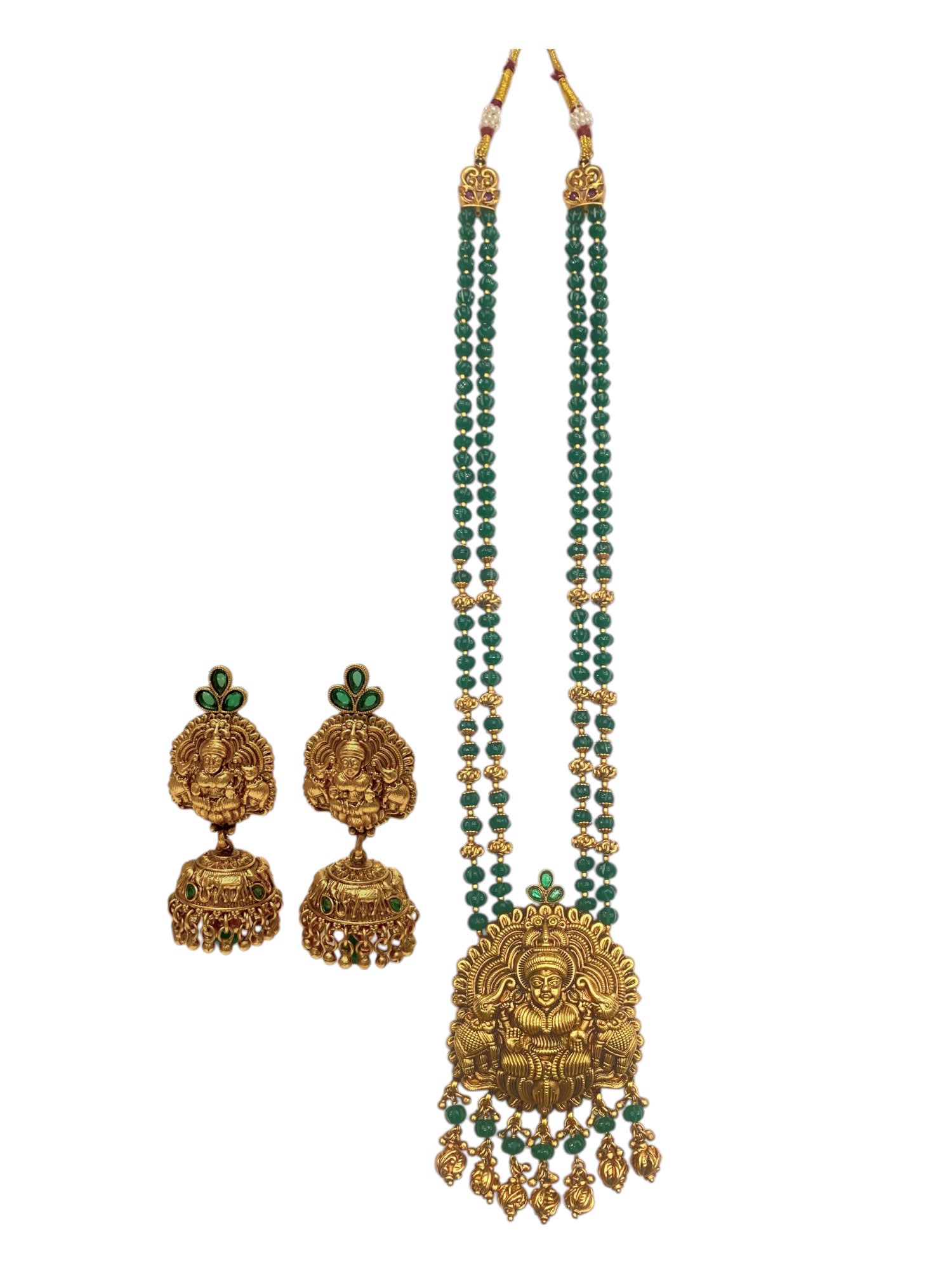 Bridal Green Beads Long Haar — handcrafted Long Sets by Sirini Jewellery