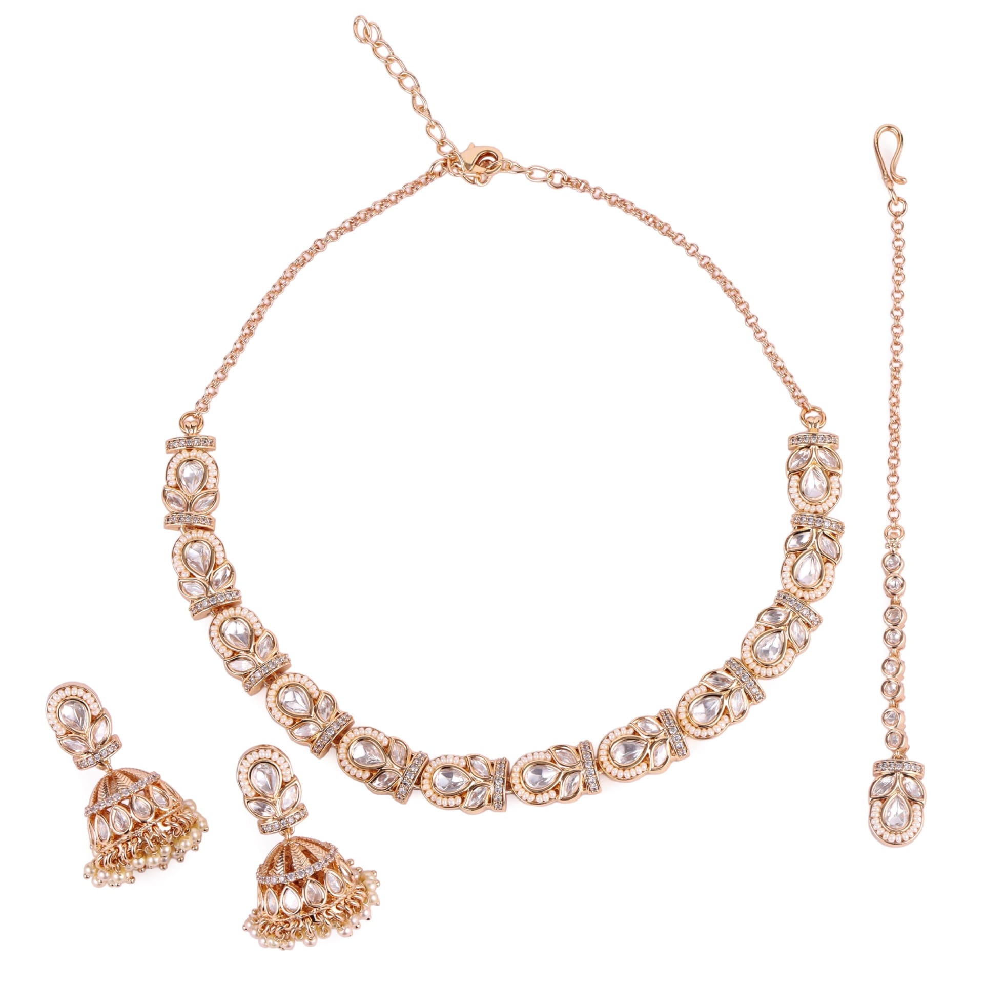 Navratri Brass Kundan Delicate Necklace Set thumbnail 3