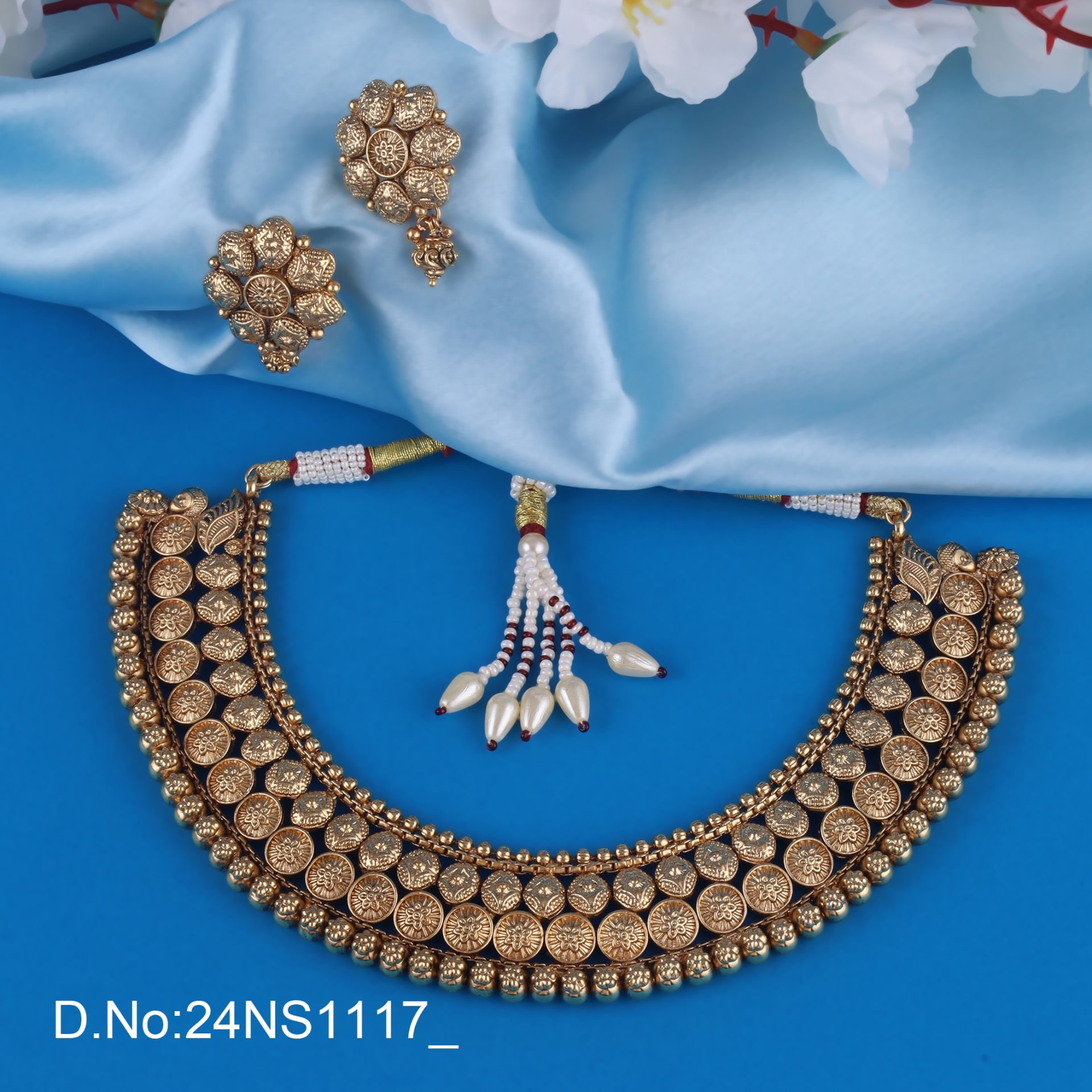Temple Gold Necklace Set — handcrafted Necklace Sets by Sirini Jewellery - back view