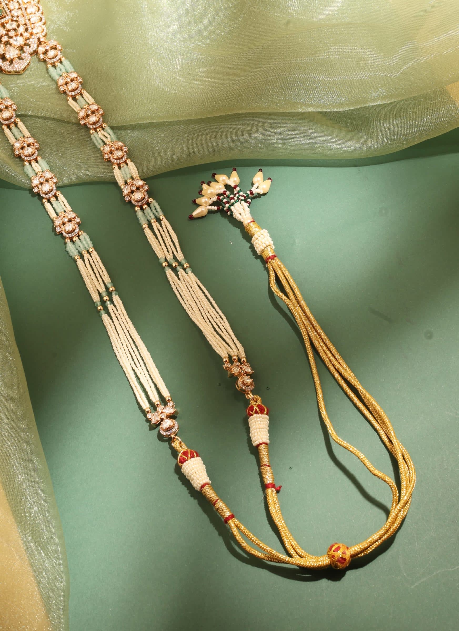 Bridal Kundan Long Haar – Mint — handcrafted Long Sets by Sirini Jewellery - back view