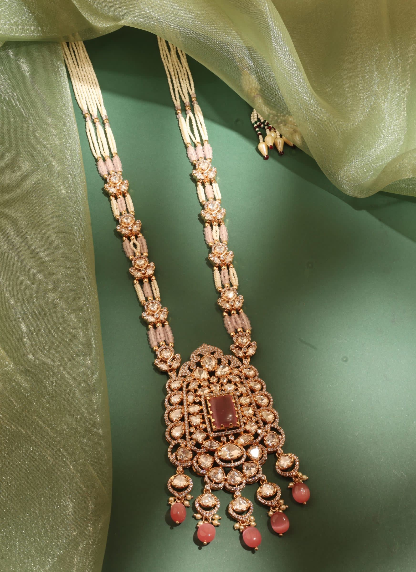 Bridal Kundan Long Haar – Pink — handcrafted Long Sets by Sirini Jewellery