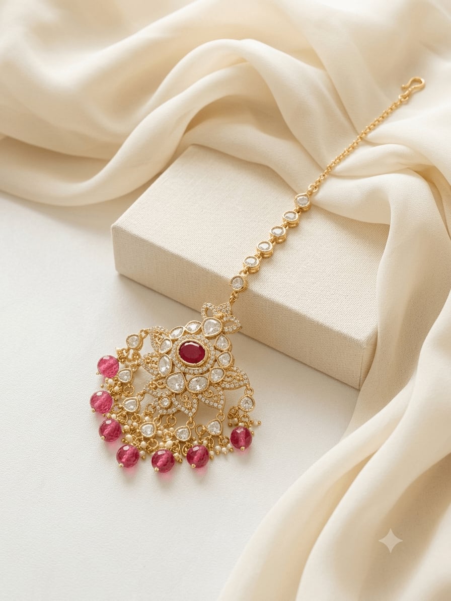 Elegant Shine Ruby Maangtikka — main view | Sirini Jewellery