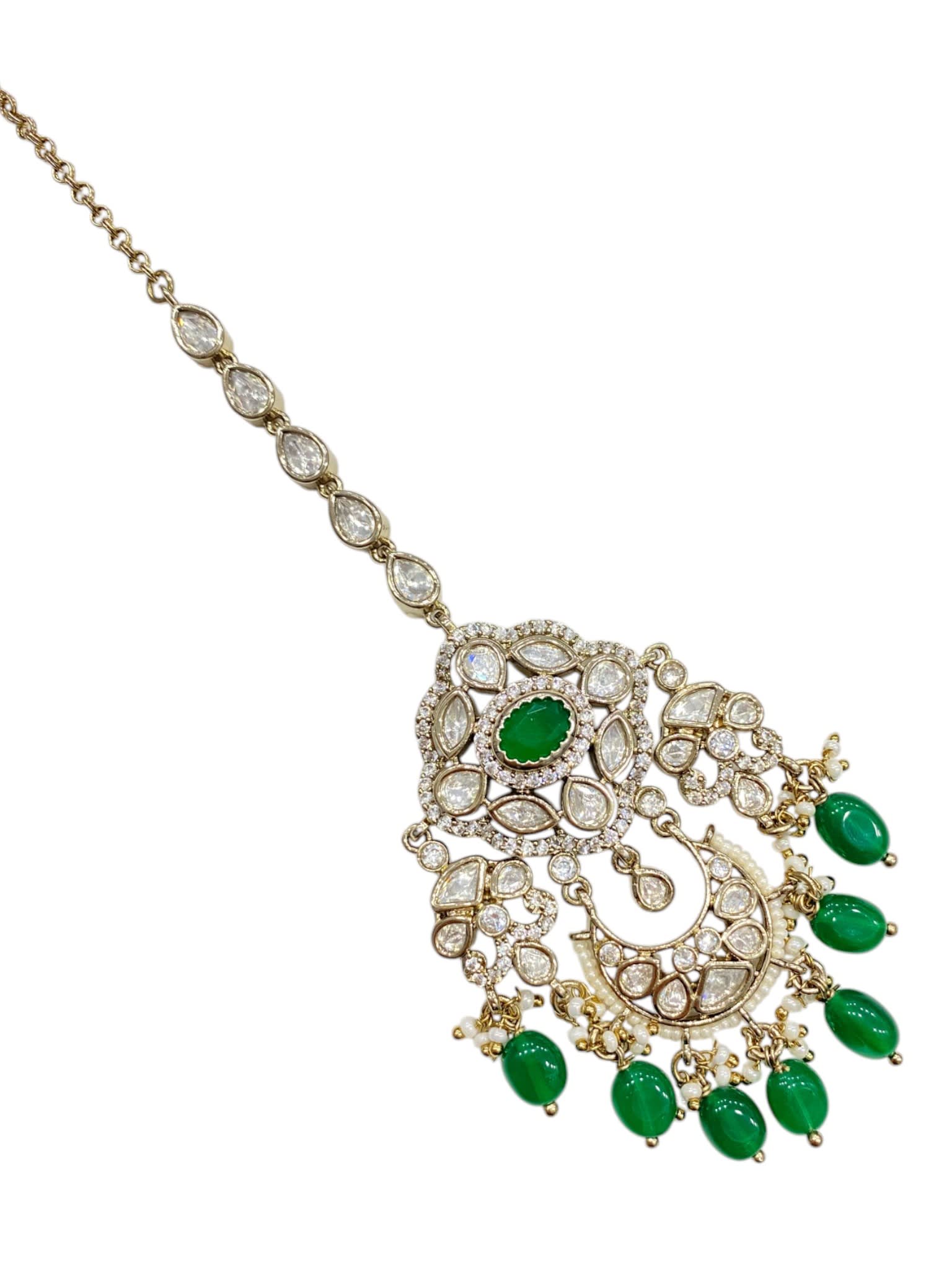Green Stone Bridal Maang Tikka | Mehendi Finish thumbnail 3