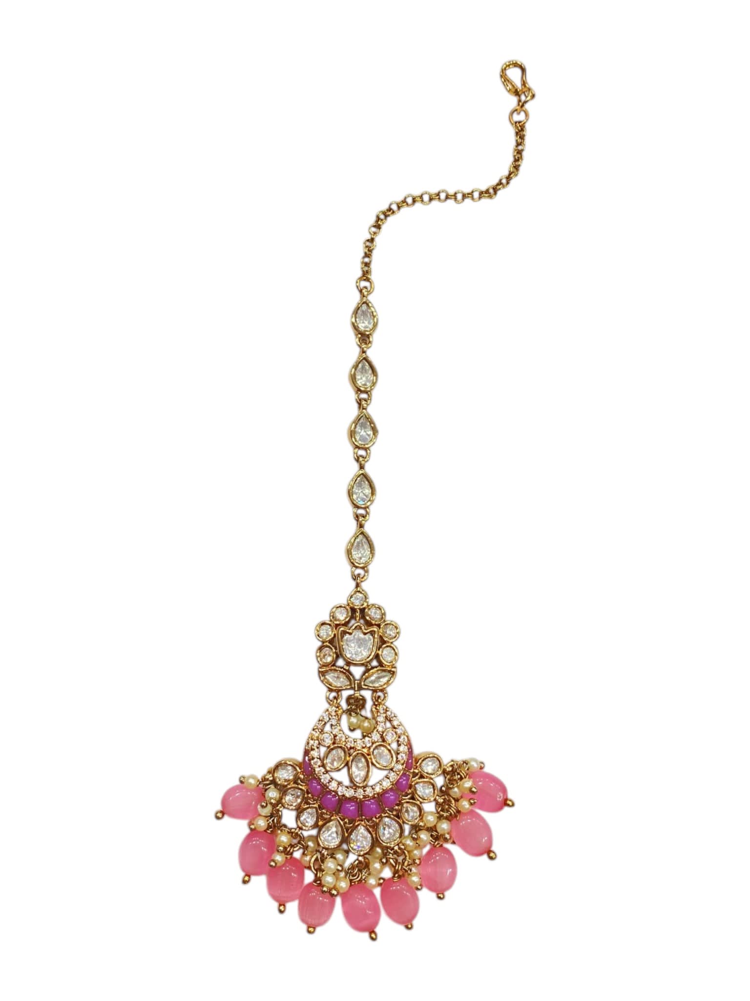 Pink Dewdrop Maang Tikka | Antique Finish thumbnail 3