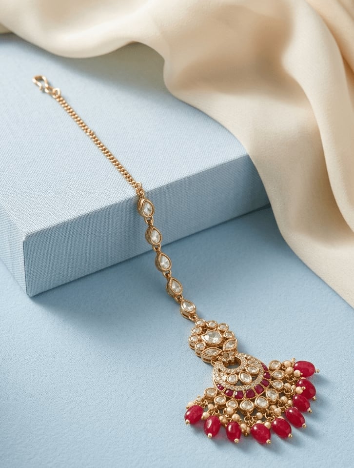 Ruby Dewdrop Maang Tikka | Antique Finish thumbnail 3