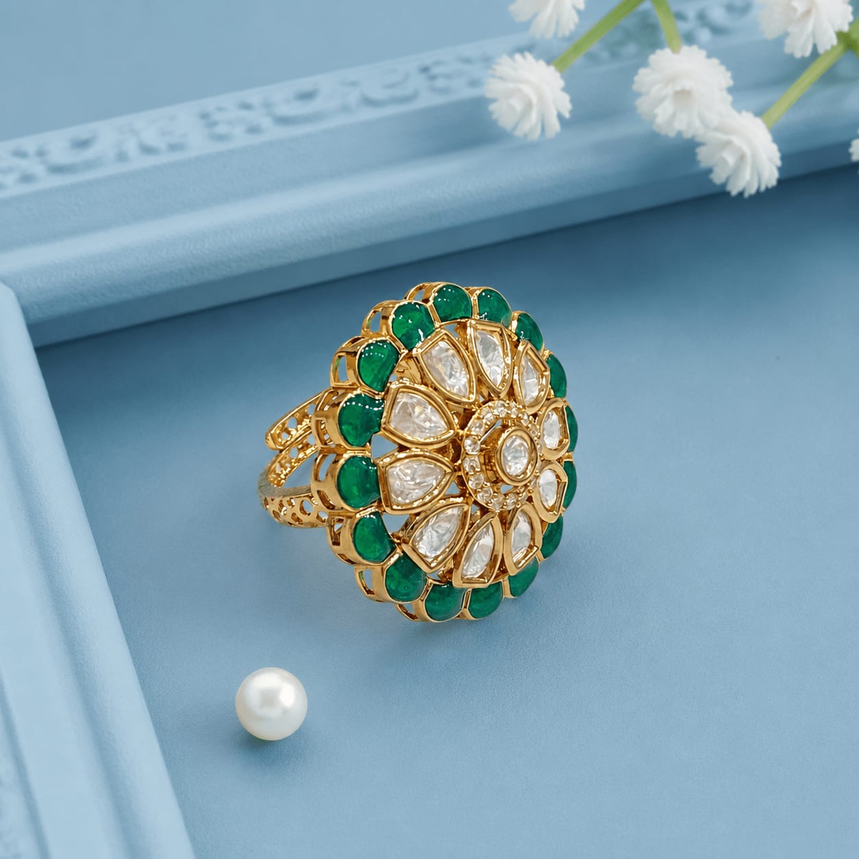 Floral Elegance Green Ring — handcrafted Finger Rings by Sirini Jewellery