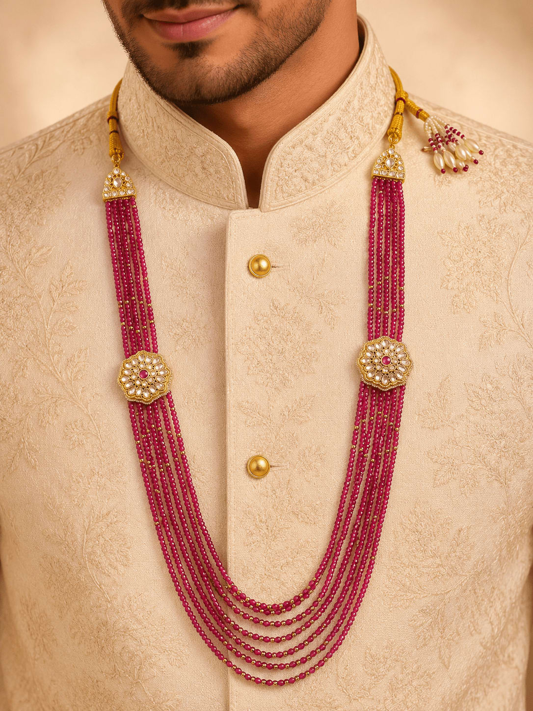 Ruby Crystal Beads Exclusive Groom Mala — handcrafted Groom Mala by Sirini Jewellery