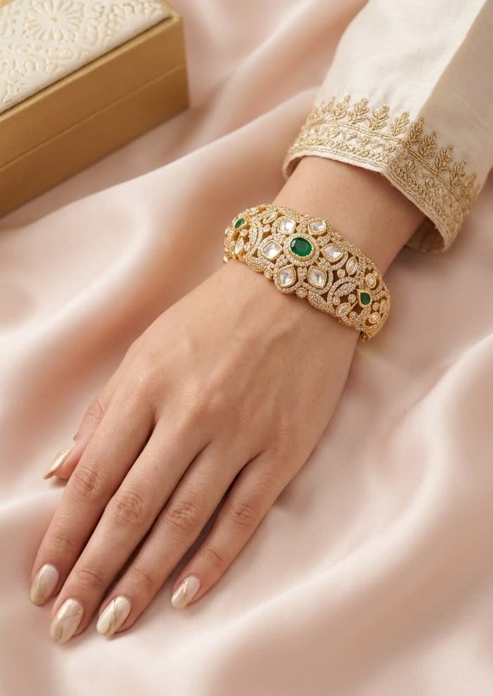 Emberald kundan Exclusive Bracelet — handcrafted Bracelet by Sirini Jewellery