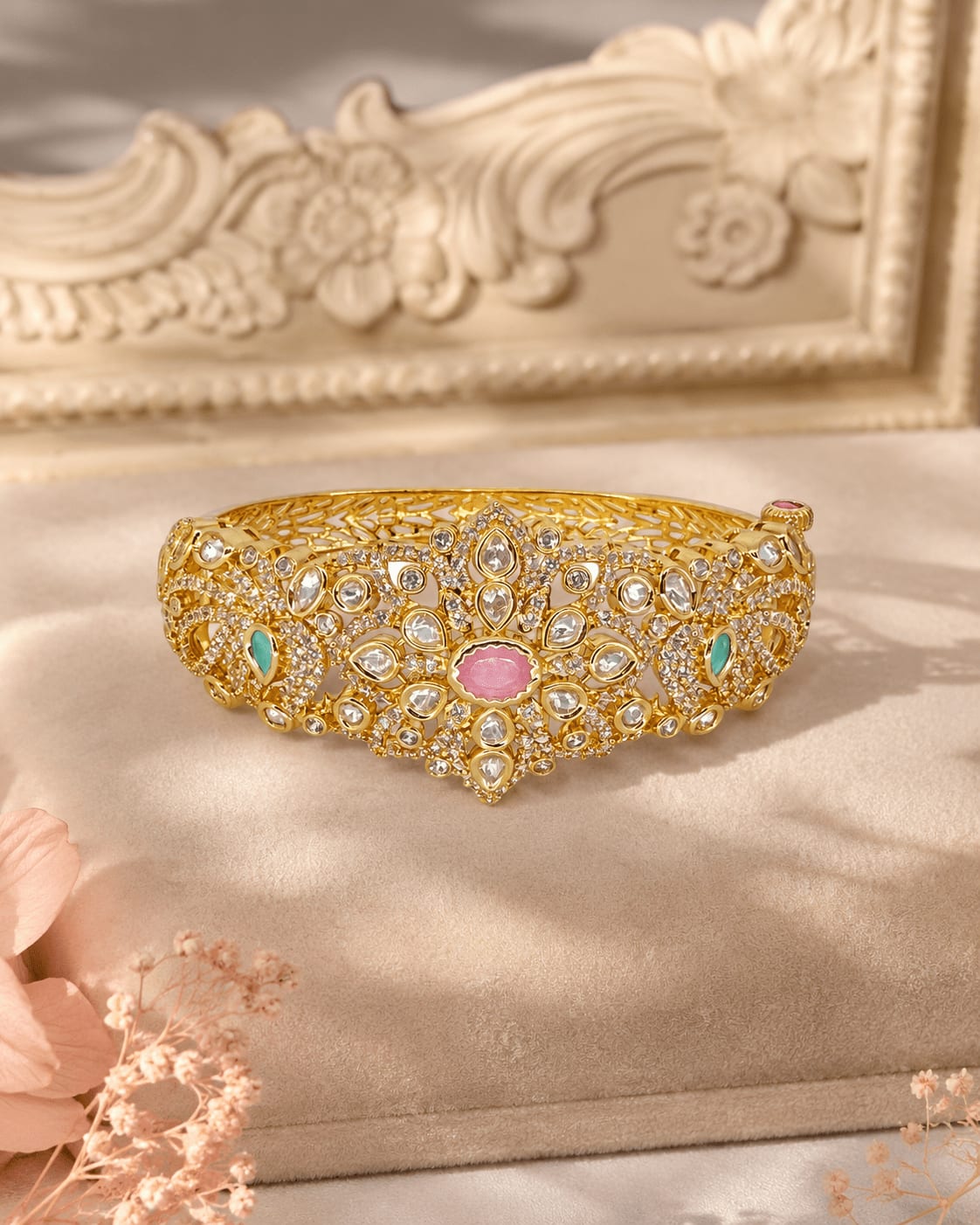 Classic Floral Kundan Bracelet — handcrafted Bracelet by Sirini Jewellery - back view