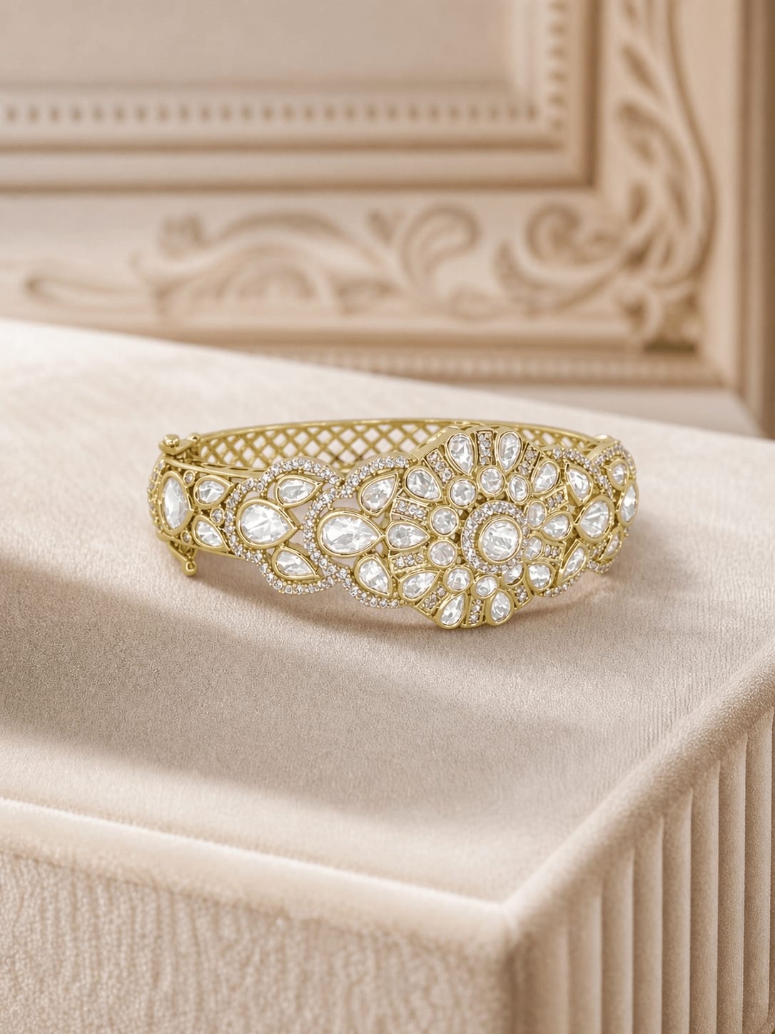 White Stone Floral Kada | Mehendi Polish — handcrafted Bracelet by Sirini Jewellery - back view