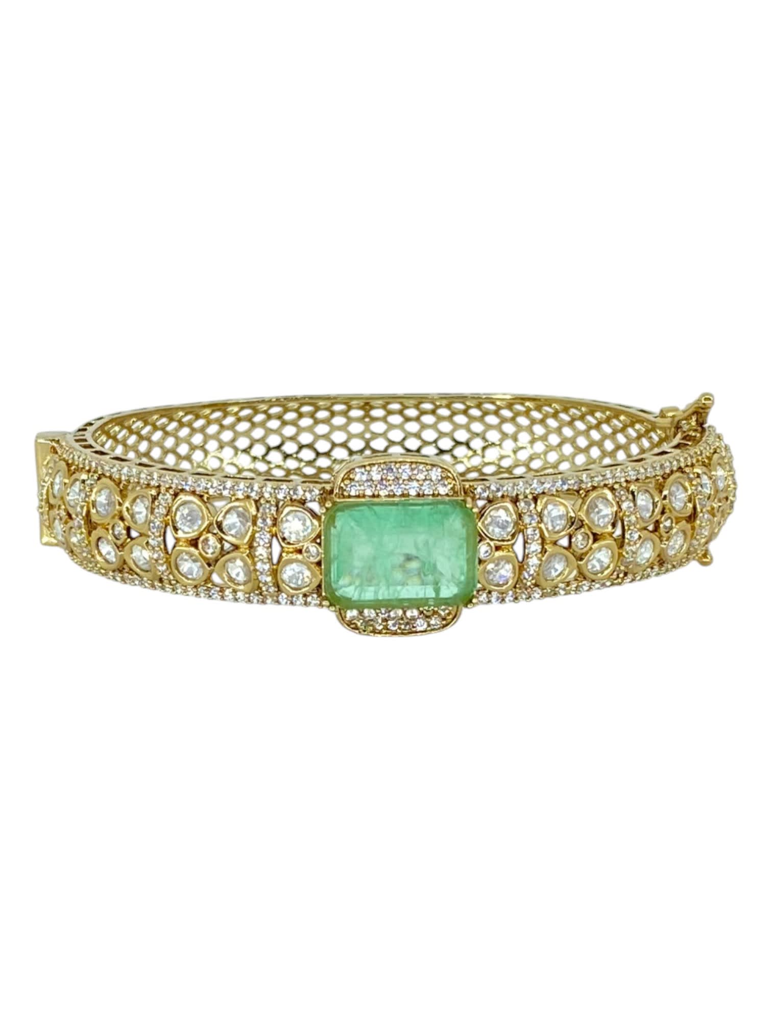 Elegant Mint Emerald Kundan Kada | Antique Finish — handcrafted Bracelet by Sirini Jewellery - back view