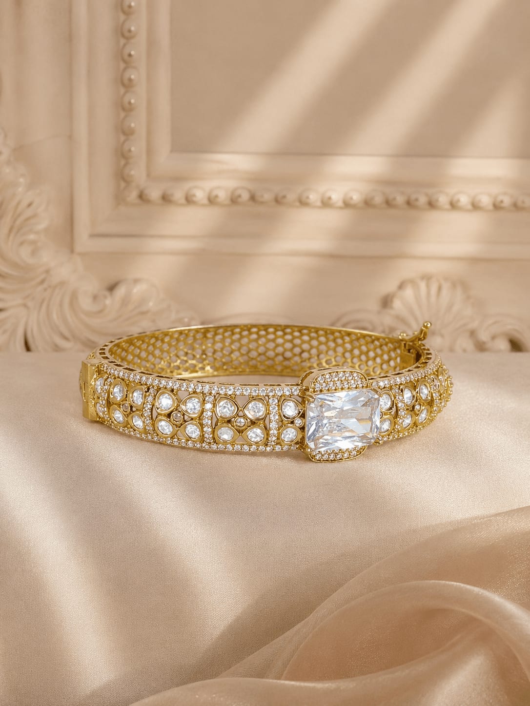 Elegant White Spark Kundan Kada — handcrafted Bracelet by Sirini Jewellery - back view
