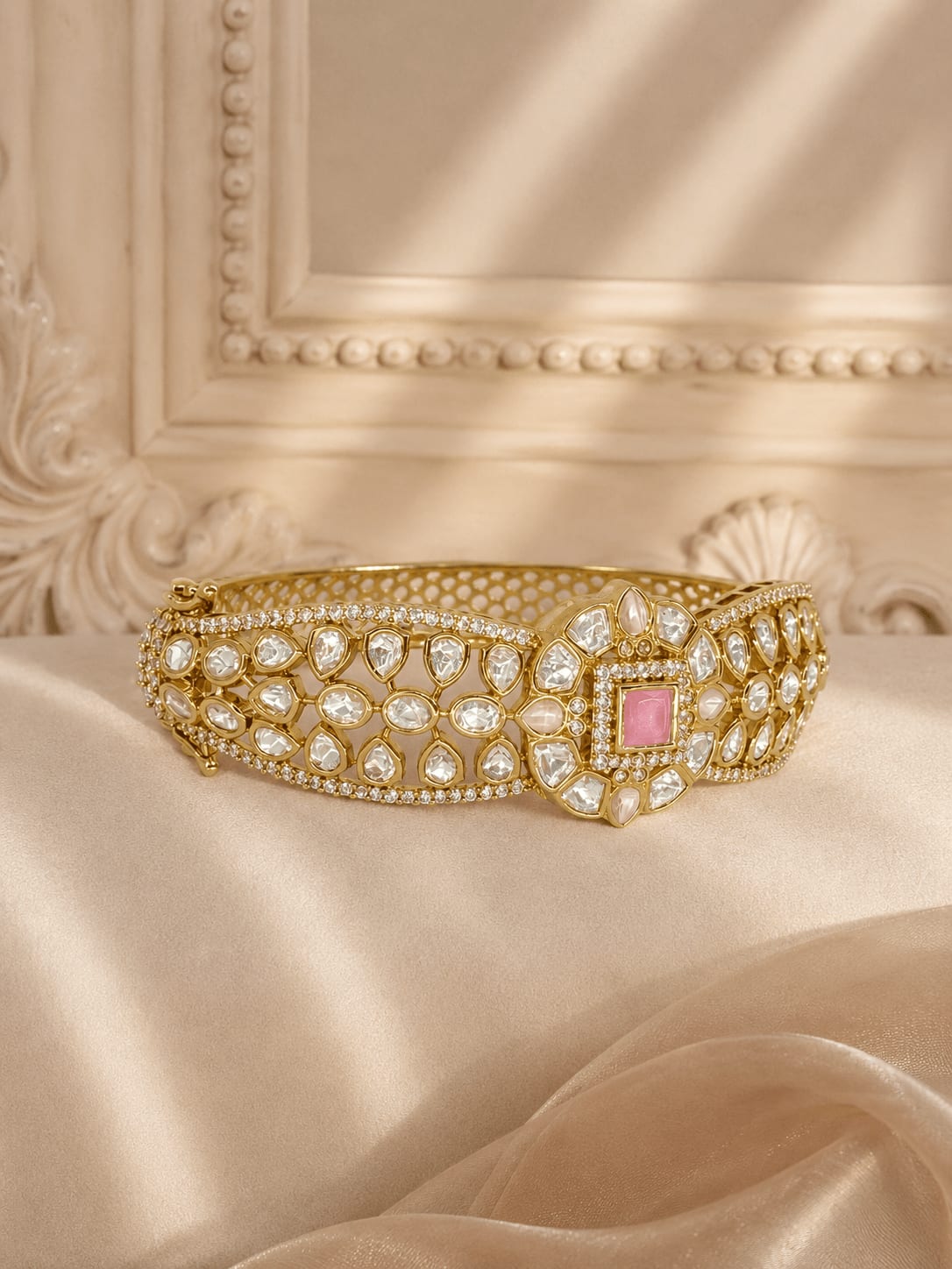 Pink Square-Cut Polki Elegance Bracelet — handcrafted Bracelet by Sirini Jewellery - back view