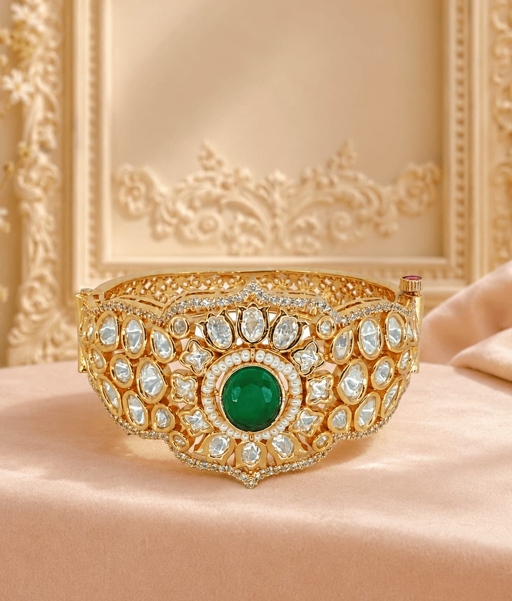 Emerald Polki Royale Bracelet — handcrafted Bracelet by Sirini Jewellery - back view