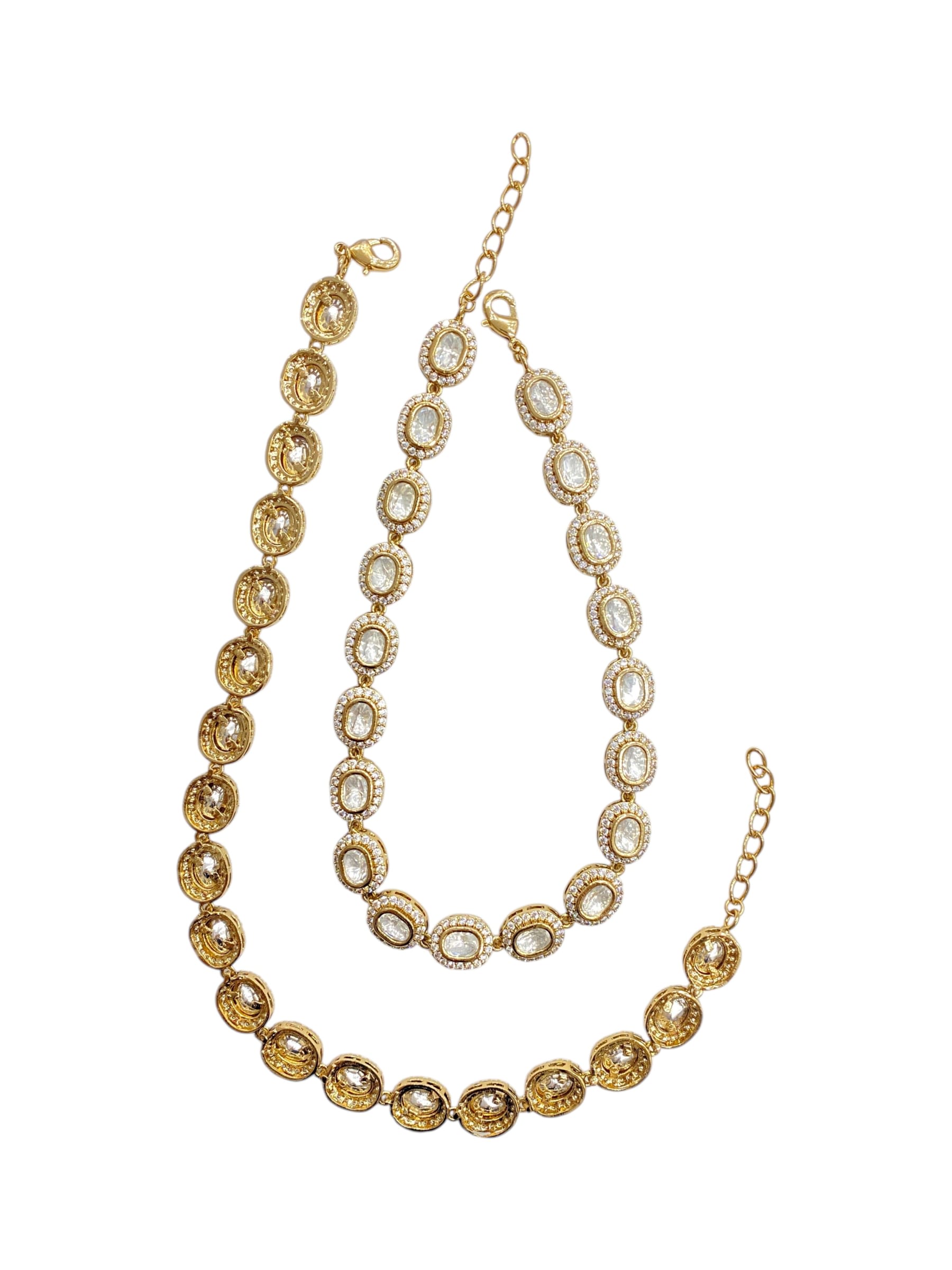 Charming Oval White Kundan Payal | Antique Polish thumbnail 3