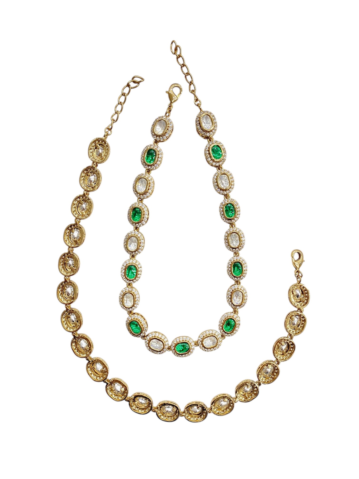 Charming Oval Green Kundan Payal | Antique Polish thumbnail 3