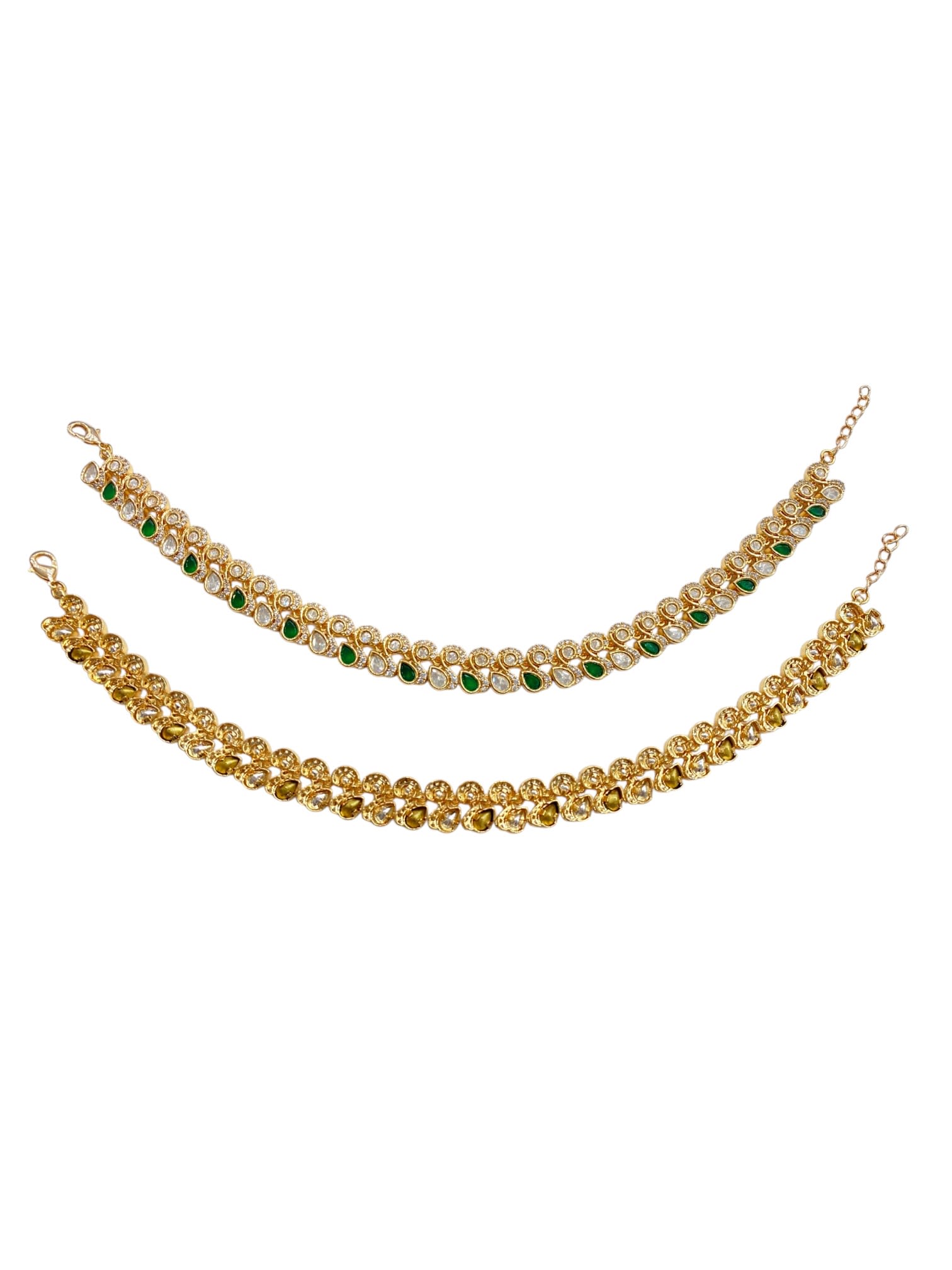 Festive Peacock Green Kundan Payal thumbnail 4