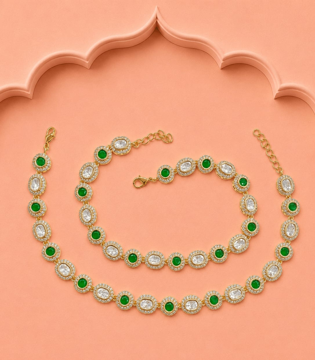 Traditional Emberald Kundan Payal — handcrafted Anklets by Sirini Jewellery - back view
