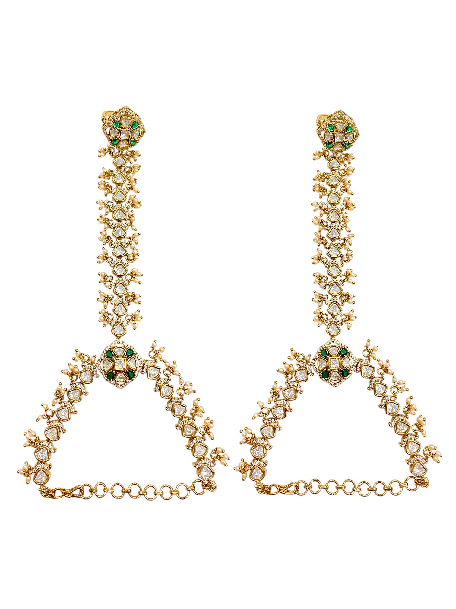 Jannat Green Kundan Antique Gold Hathphool thumbnail 3