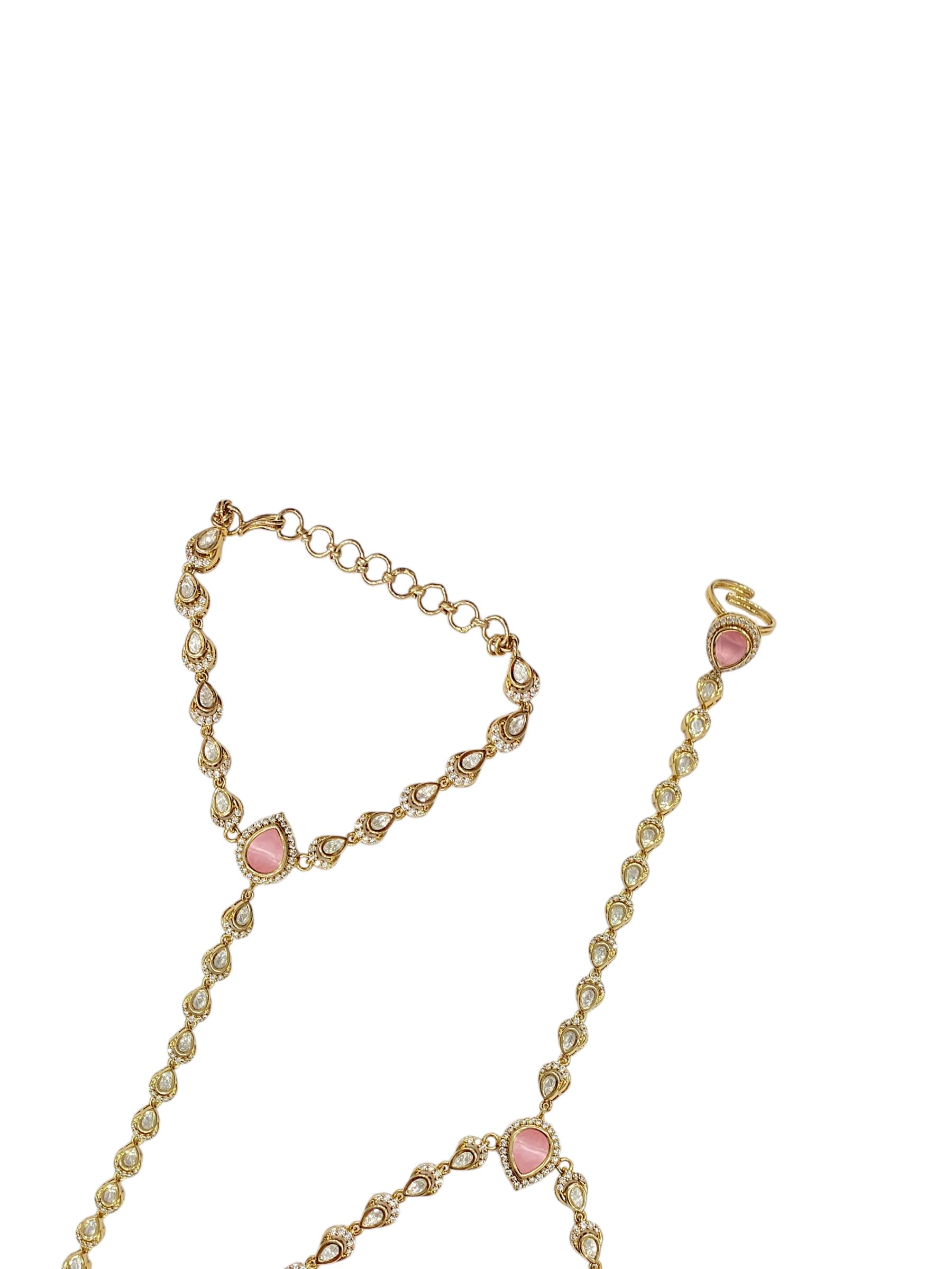 Elegant Shine Pink Hathphool | Antique Gold Finish thumbnail 3