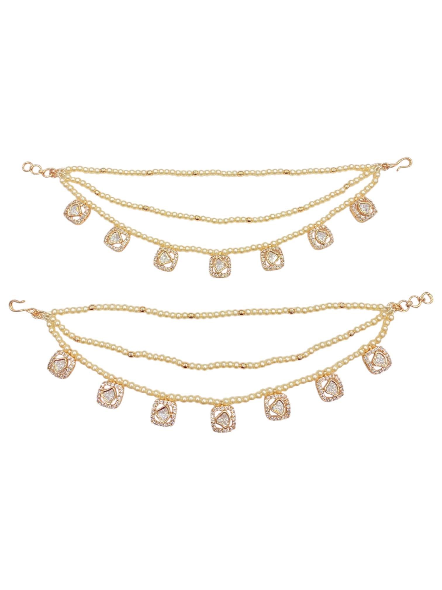 Pearl Line With Kundan Stone Ear Chain — handcrafted Kaanchain by Sirini Jewellery - back view