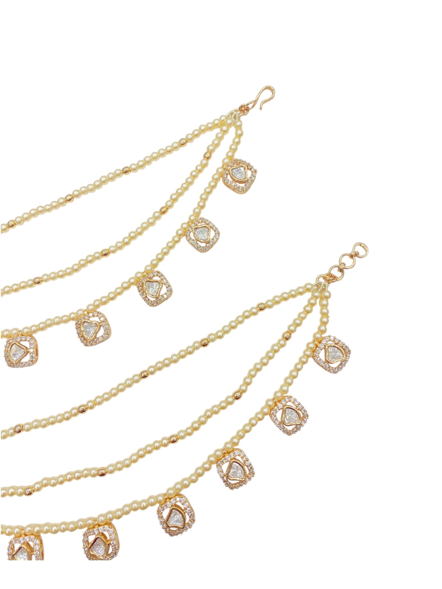 Pearl Line With Kundan Stone Ear Chain thumbnail 3