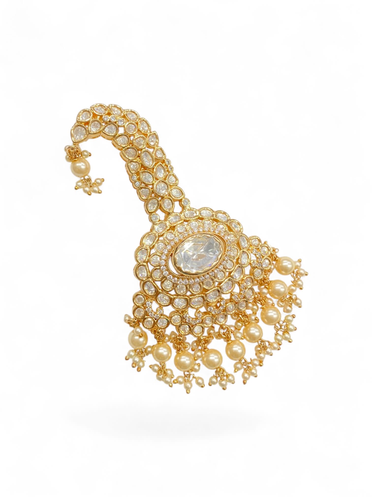 Royal Pearl Floral Polki Kalgi for Groom | Luxury Wedding Safa Brooch — handcrafted Kalgi by Sirini Jewellery - back view