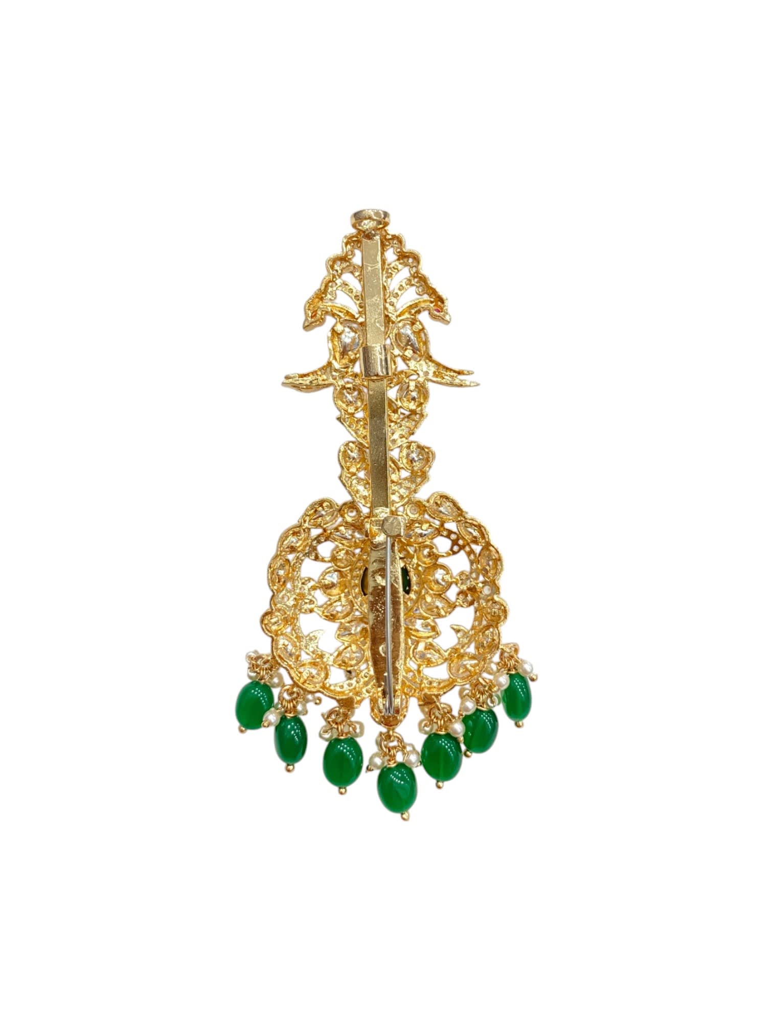 SIRINI Royal Emerald Peacock Polki Kalgi — handcrafted Kalgi by Sirini Jewellery - back view