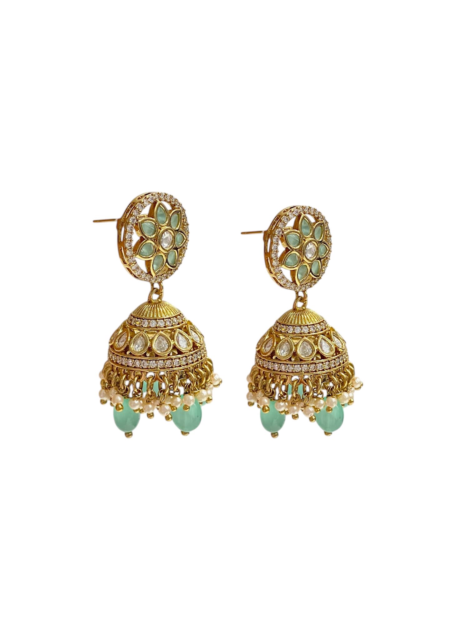 Antique Finish Mint Kundan Pearl Long Necklace Set  thumbnail 3
