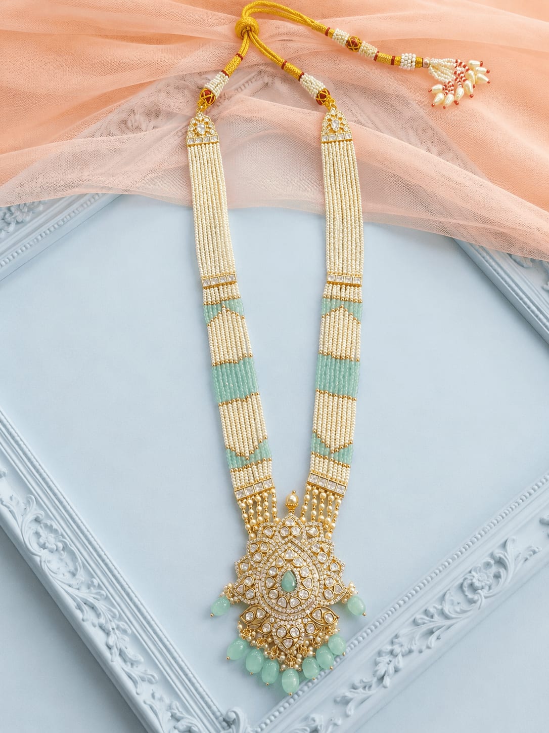 Rajvansh Mint Veil Haar | A refreshing expression of heritage wrapped in delicate luxury — handcrafted Long Sets by Sirini Jewellery