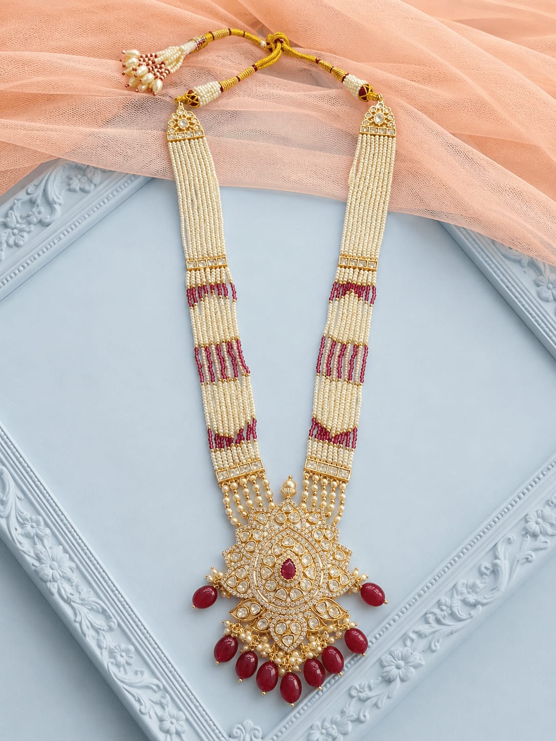 Rajvansh Ruby Veil Haar | The brilliance of royal rubies, crafted for timeless celebrations. — main view | Sirini Jewellery