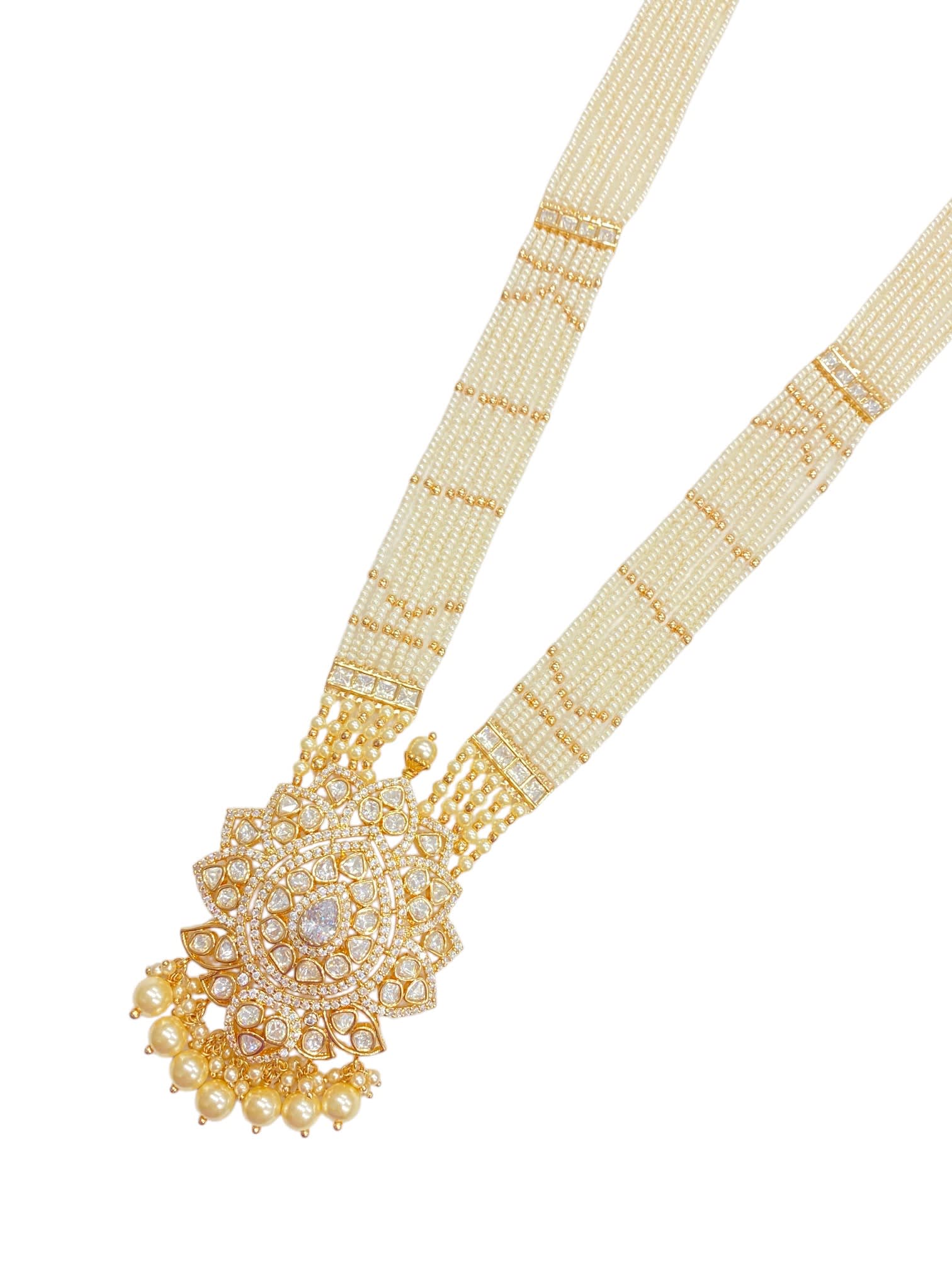 Rajvansh Ivory Veil Haar | Pure elegance inspired by the grace of royal heirlooms. — handcrafted Long Sets by Sirini Jewellery - back view