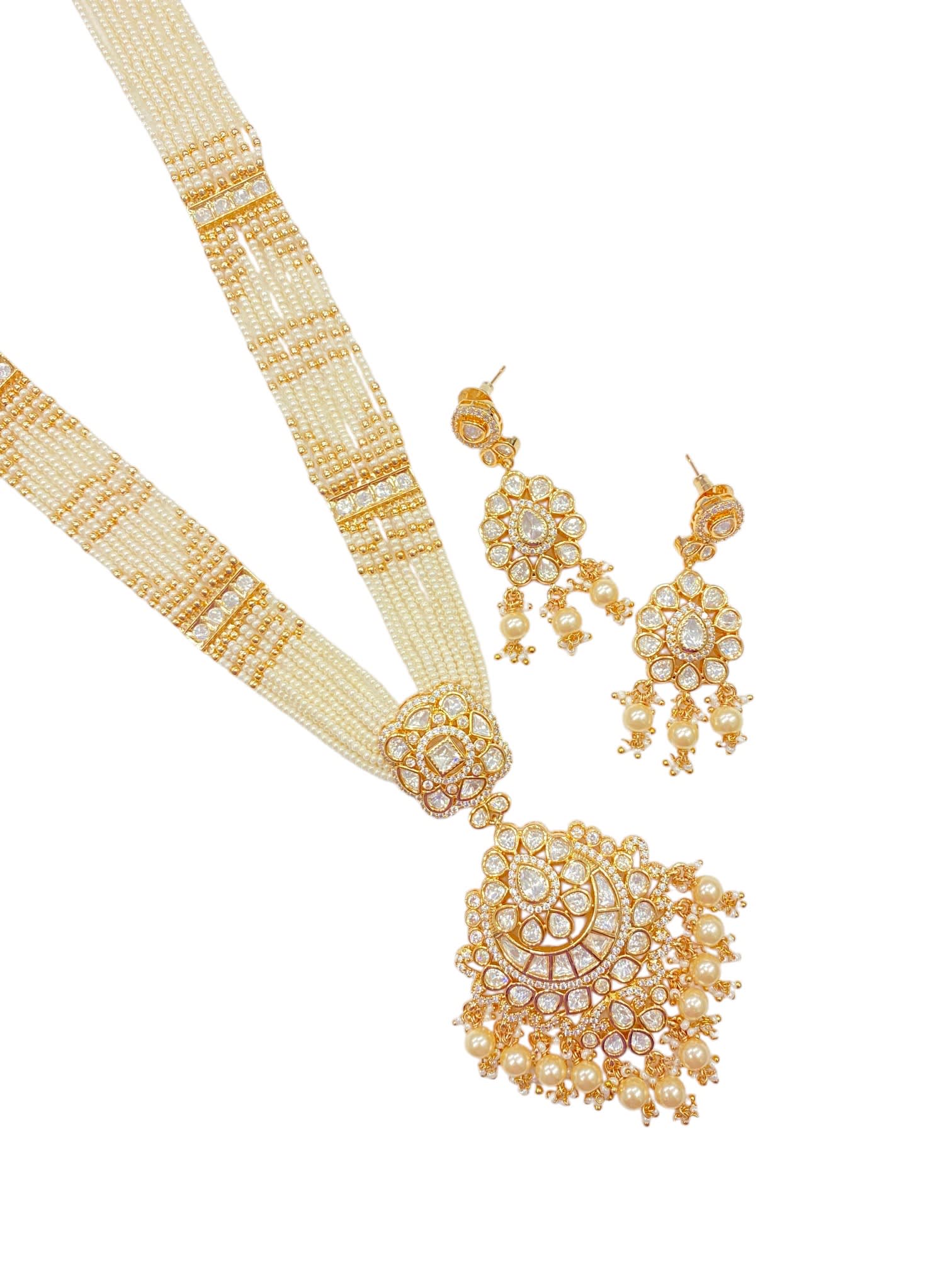 Kundan Multi-Strand Pearl Long Set thumbnail 4