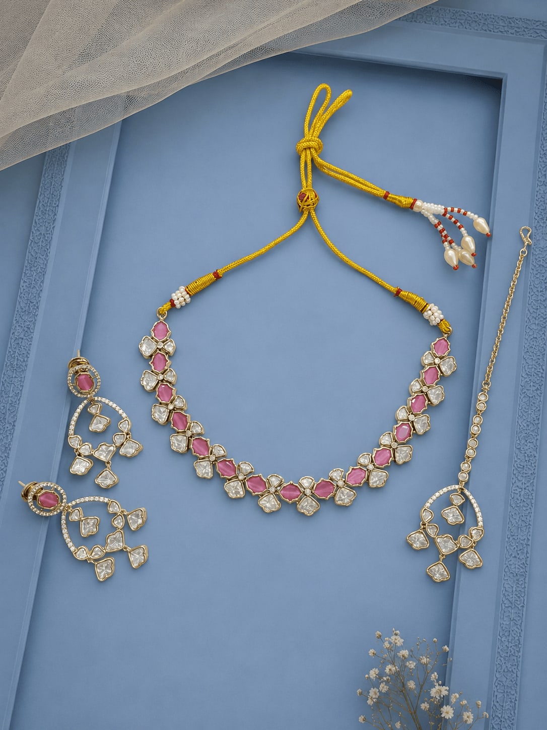 Sirini Rosé Kundan Brass Necklace Set — main view | Sirini Jewellery