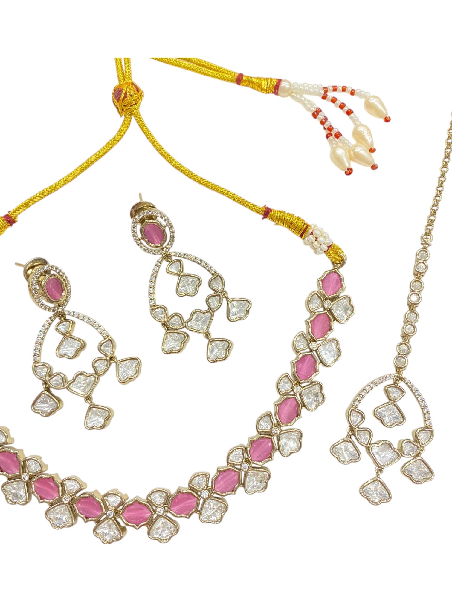 Sirini Rosé Kundan Brass Necklace Set thumbnail 3