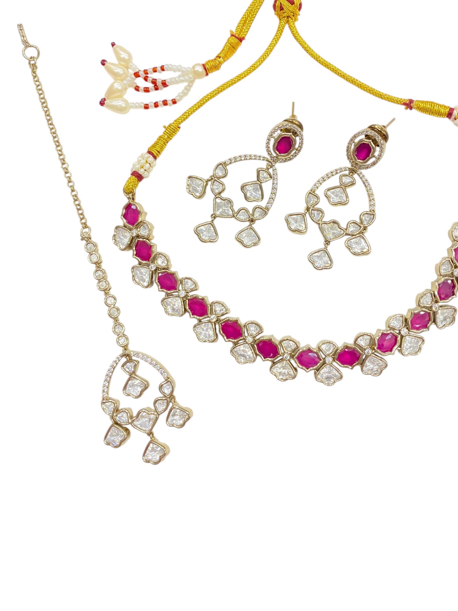 Sirini Ruby Kundan Brass Necklace Set thumbnail 3