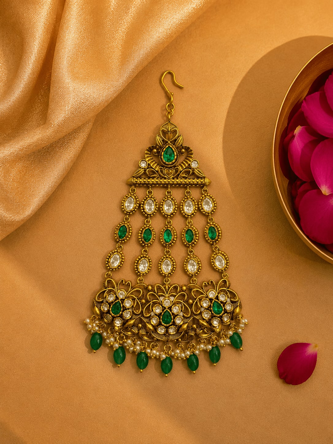 Sirini Floral Vine Emerald Kundan Passa | Inspired by Nature, Crafted for Royal Elegance. — main view | Sirini Jewellery
