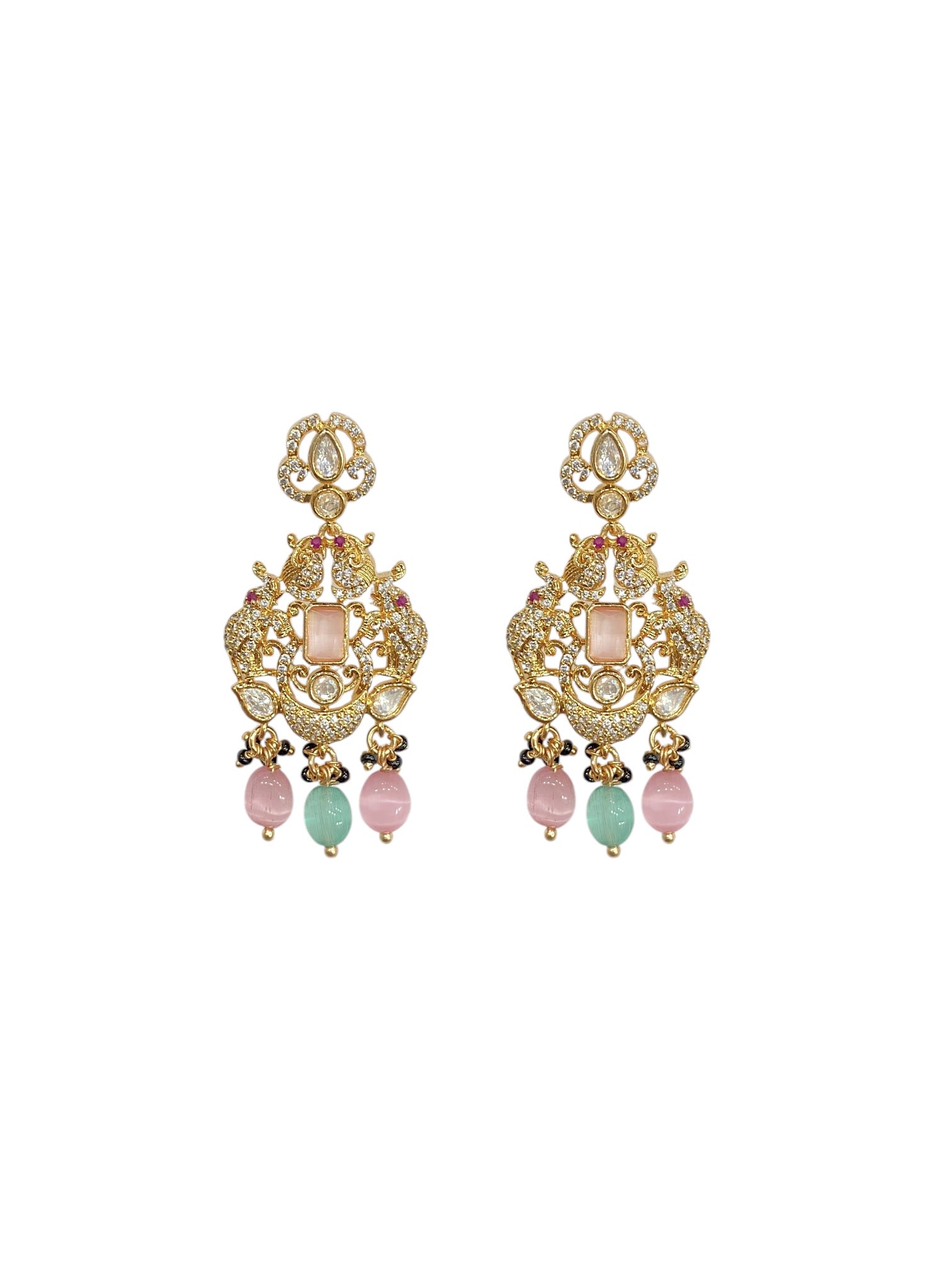 Gold Plated Handcrafted Pastel Stone Kundan Mangalsutra Set with Earrings thumbnail 4