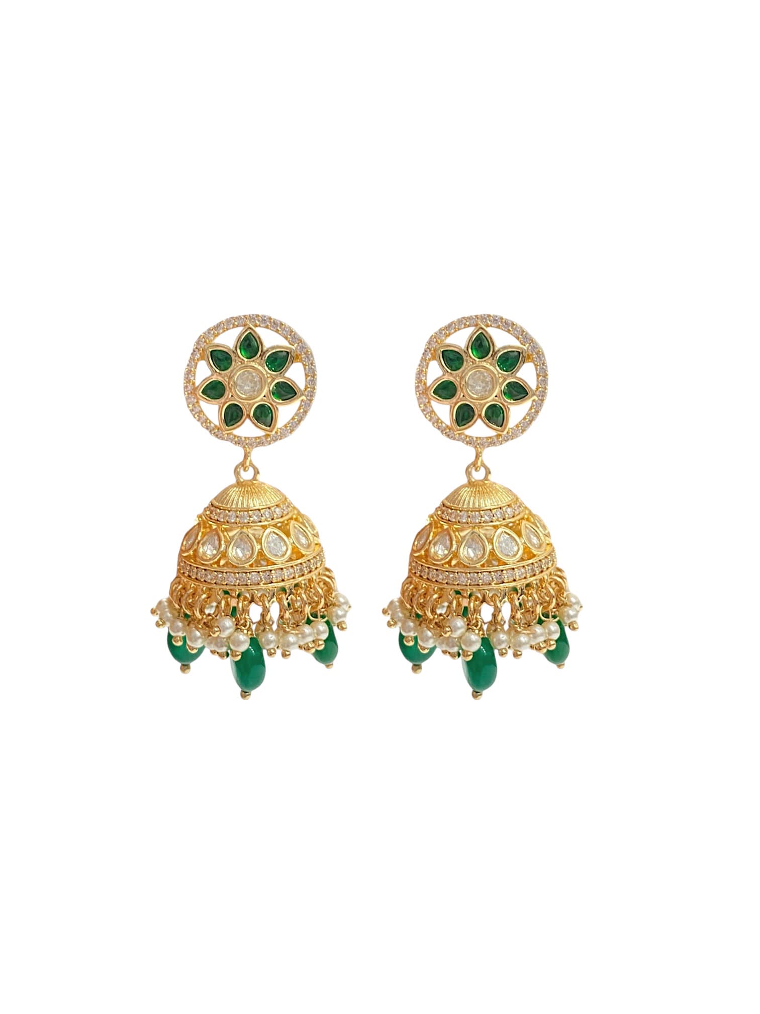 SIRINI Gold Finish Green Kundan Pearl Long Necklace Set thumbnail 4
