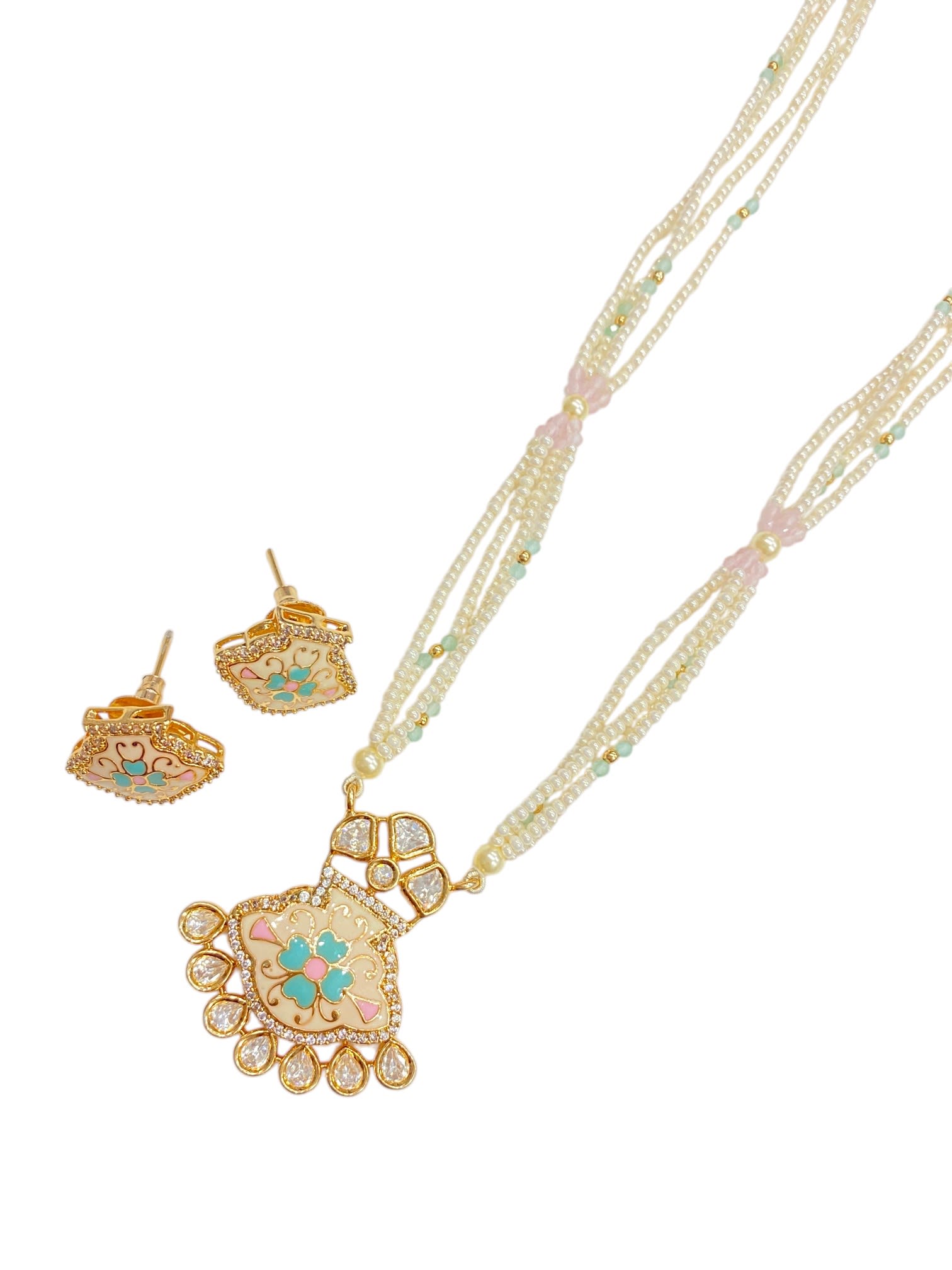 Mint Meenakari Pendant Set thumbnail 3