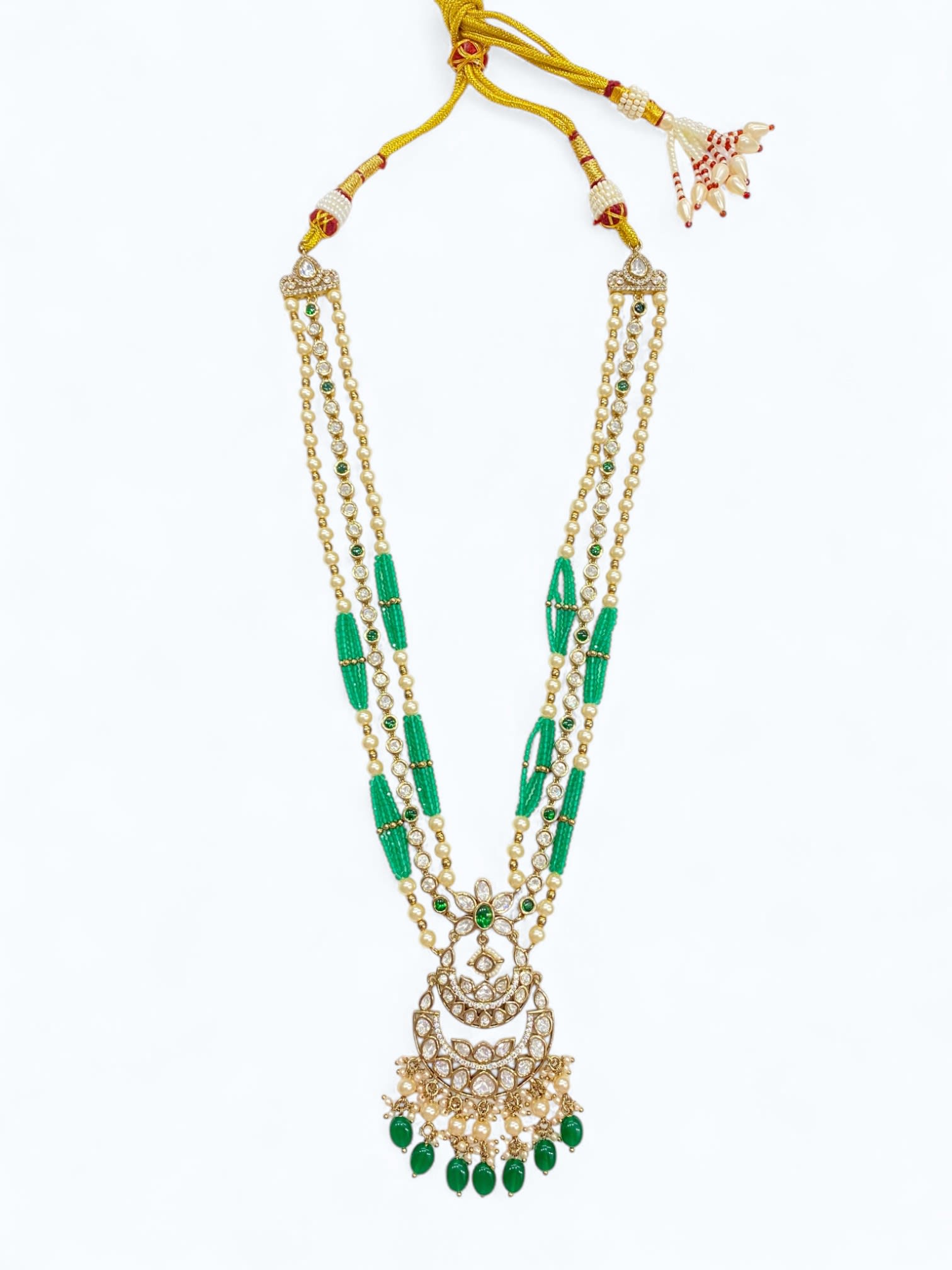 Green Double Strand Premium Kundan Long Set thumbnail 2